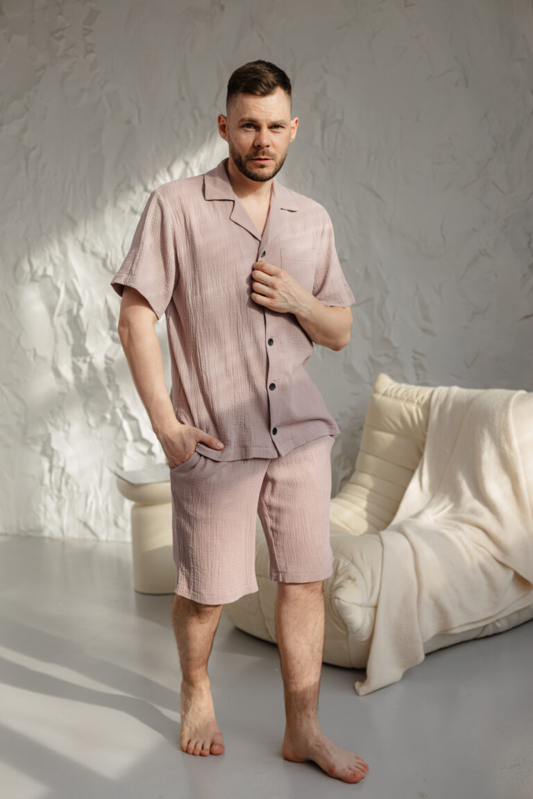 Чоловіча піжама BO.Brand натуральний муслін бежевий колір зображення 2