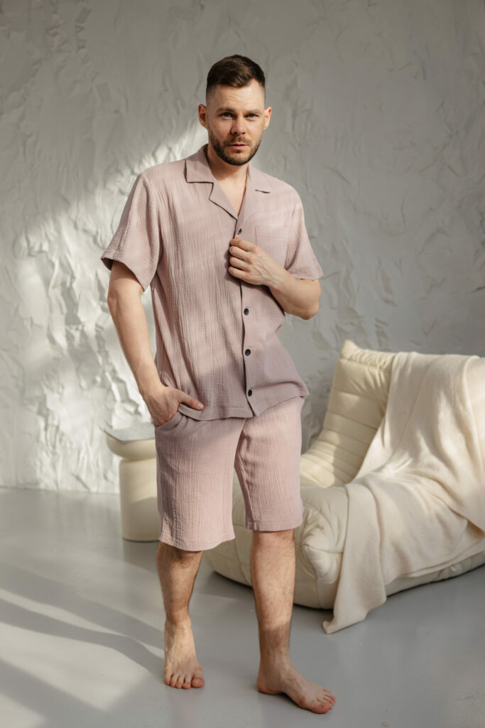 Чоловіча піжама BO.Brand натуральний муслін бежевий колір зображення 2