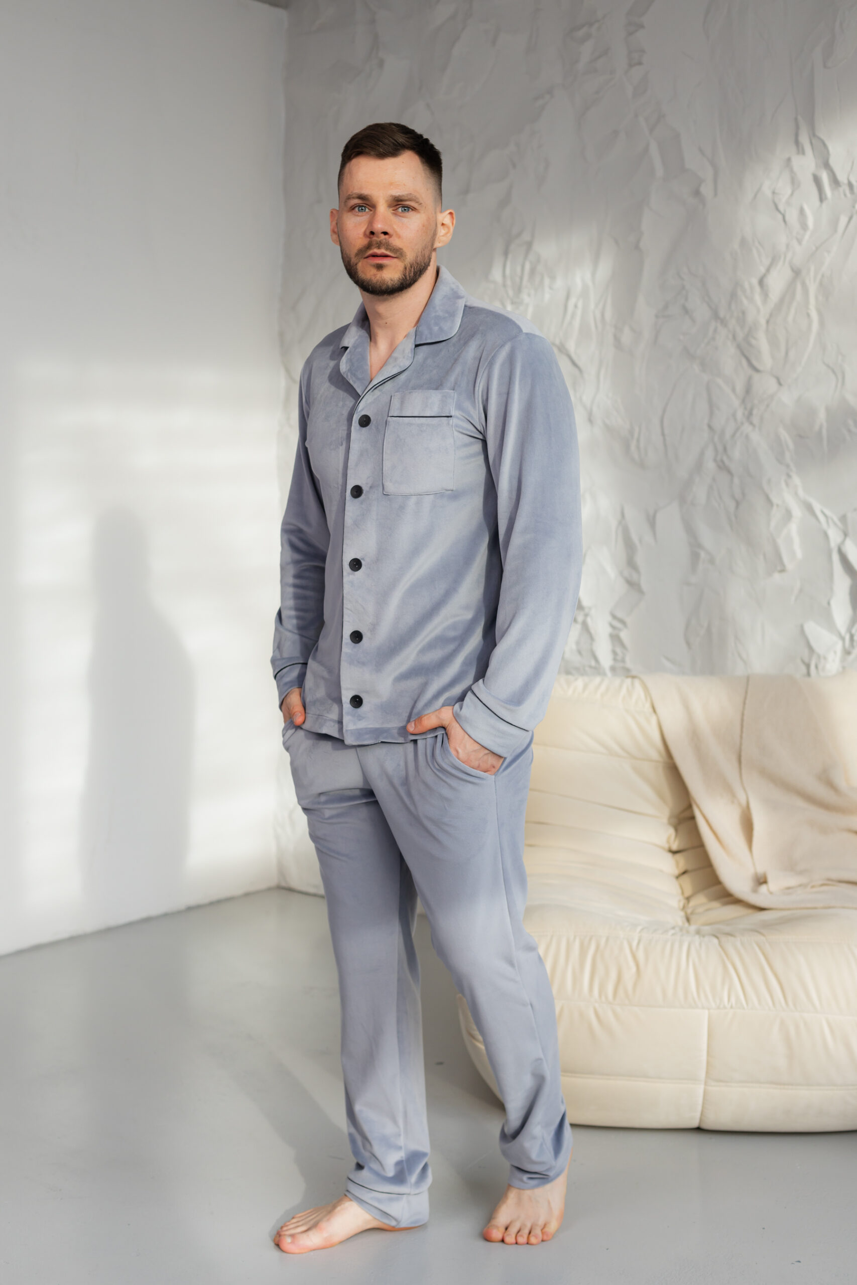 IMG_9169 Тепла чоловіча піжама плюш велюр в сірому кольорі