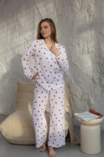 Муслінова жіноча піжама BO.Brand Біла в червоні серця
