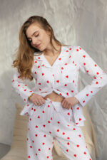 Муслінова жіноча піжама BO.Brand Біла в червоні серця