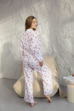 Муслінова жіноча піжама BO.Brand Біла в червоні серця