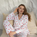 Муслінова жіноча піжама BO.Brand Біла в червоні серця