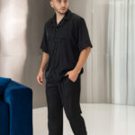 Чоловіча шовкова піжама BO.Brand сорочка і штани в чорному кольорі