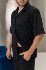 Чоловіча шовкова піжама BO.Brand сорочка і штани в чорному кольорі