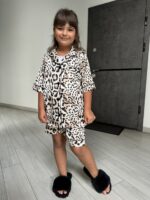 Дитяча шовкова піжама з шортами леопард принт