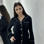Жіноча піжама натуральний муслін чорний колір