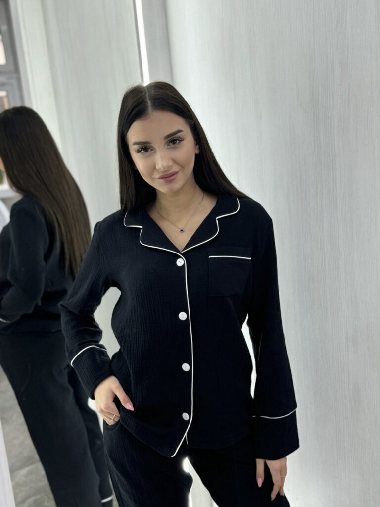 Жіноча піжама натуральний муслін чорний колір
