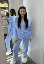 Жіноча піжама натуральний муслін блакитний колір