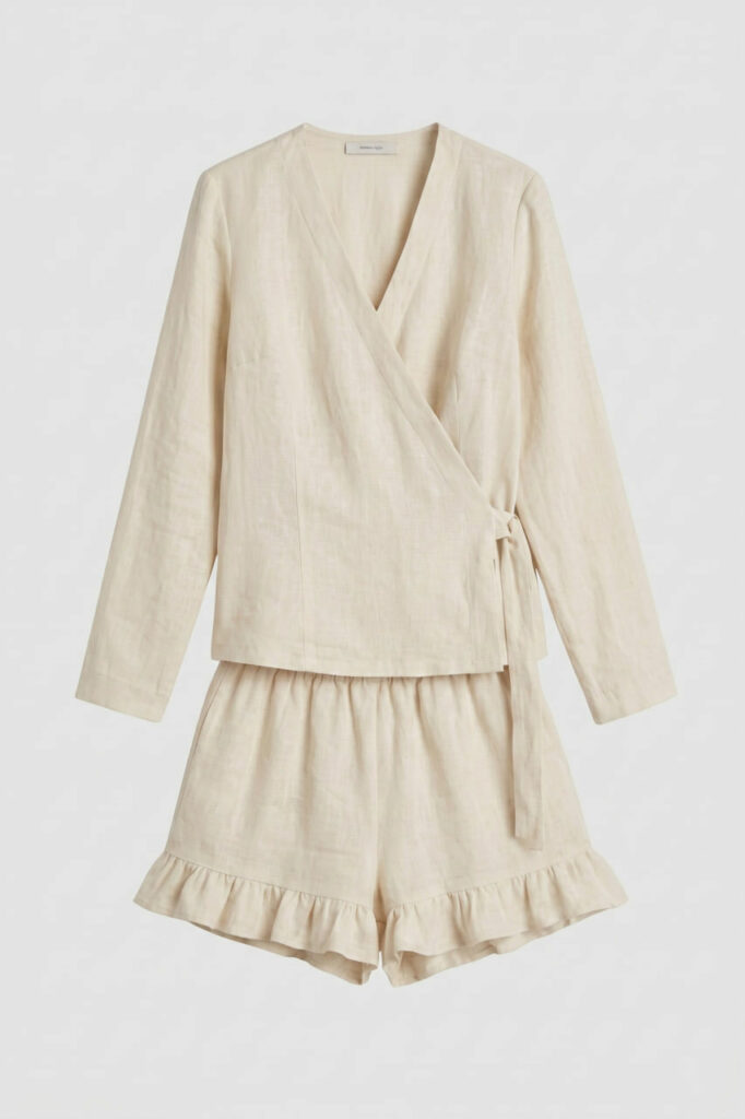 Жіночий літній лляний костюм BO.Brand молочного кольору
