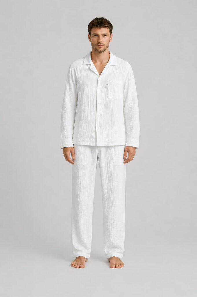 Чоловіча піжама BO.Brand преміальний муслін у білому кольорі