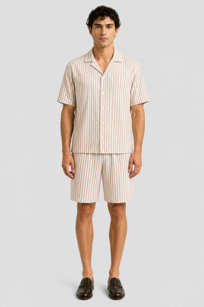 Чоловічий літній костюм BO.Brand лляний в бежеву смужку