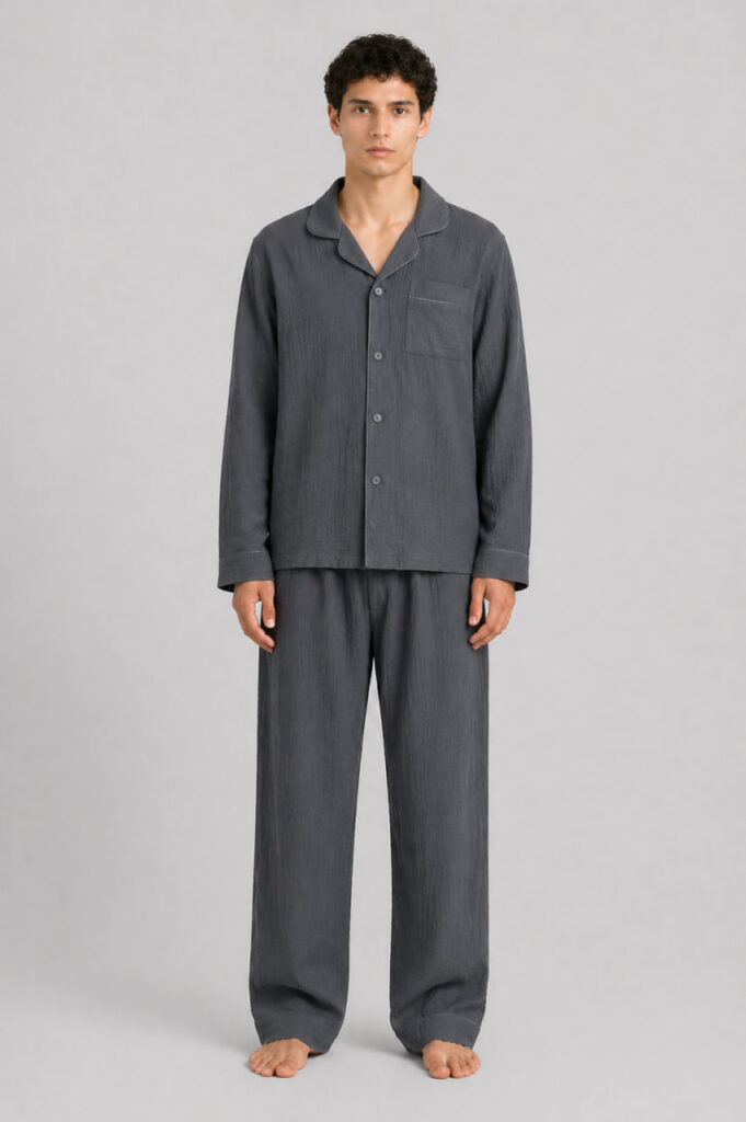 Чоловіча муслінова піжама BO.Brand (колір графіт) — комплект із сорочки та штанів