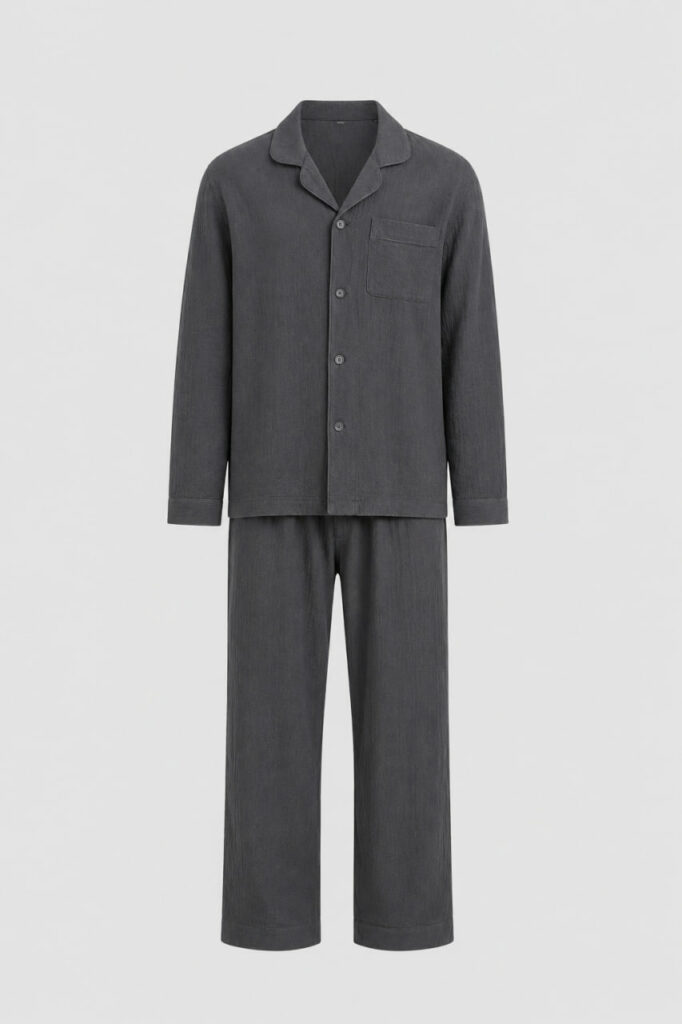 Чоловіча муслінова піжама BO.Brand (колір графіт) — комплект із сорочки та штанів