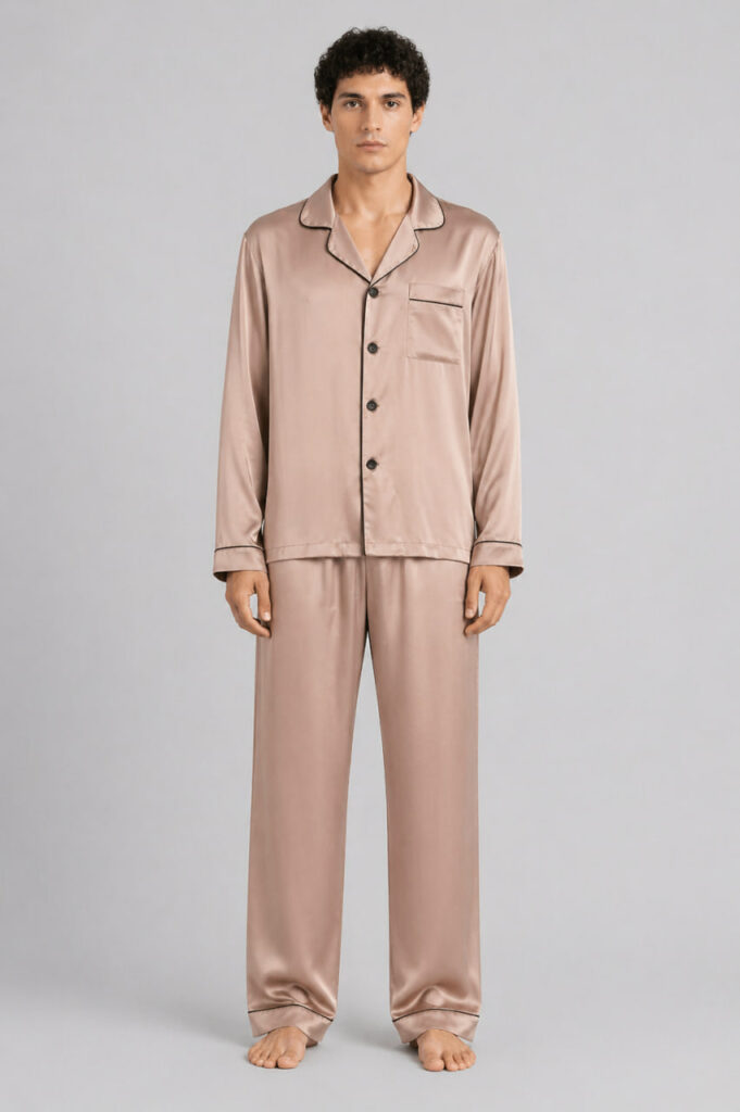 Чоловіча шовкова піжама BO.Brand (колір лате) — класична сорочка та штани