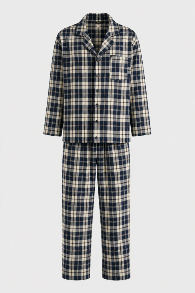 Чоловіча котонова піжама BO.Brand (синій з бежевим) — комплект у клітинку з преміальної тканини