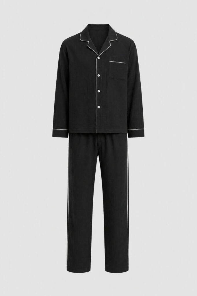 Чоловіча муслінова піжама BO.Brand (колір чорний) — комплект із сорочки та штанів