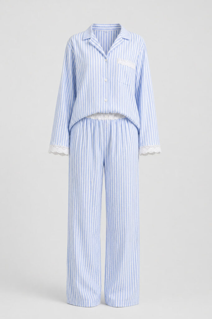 Жіночий домашній костюм з мереживом BO.Brand блакитного кольору ( сорочка і штани)