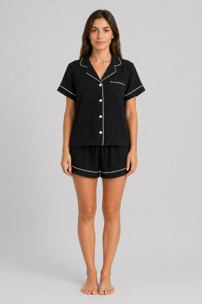 Жіноча муслінова піжама BO.Brand шорти сорочка чорний
