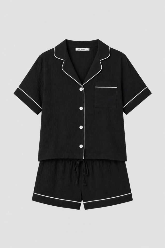 Жіноча муслінова піжама BO.Brand шорти сорочка чорний