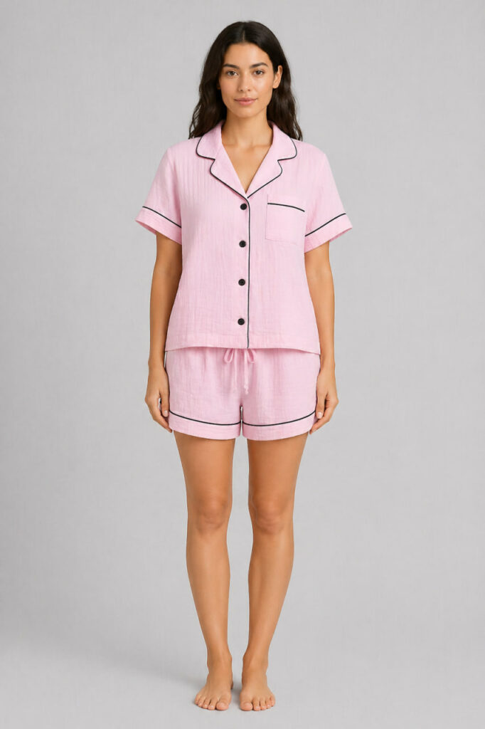 Жіноча муслінова піжама BO.Brand рожева з шортами