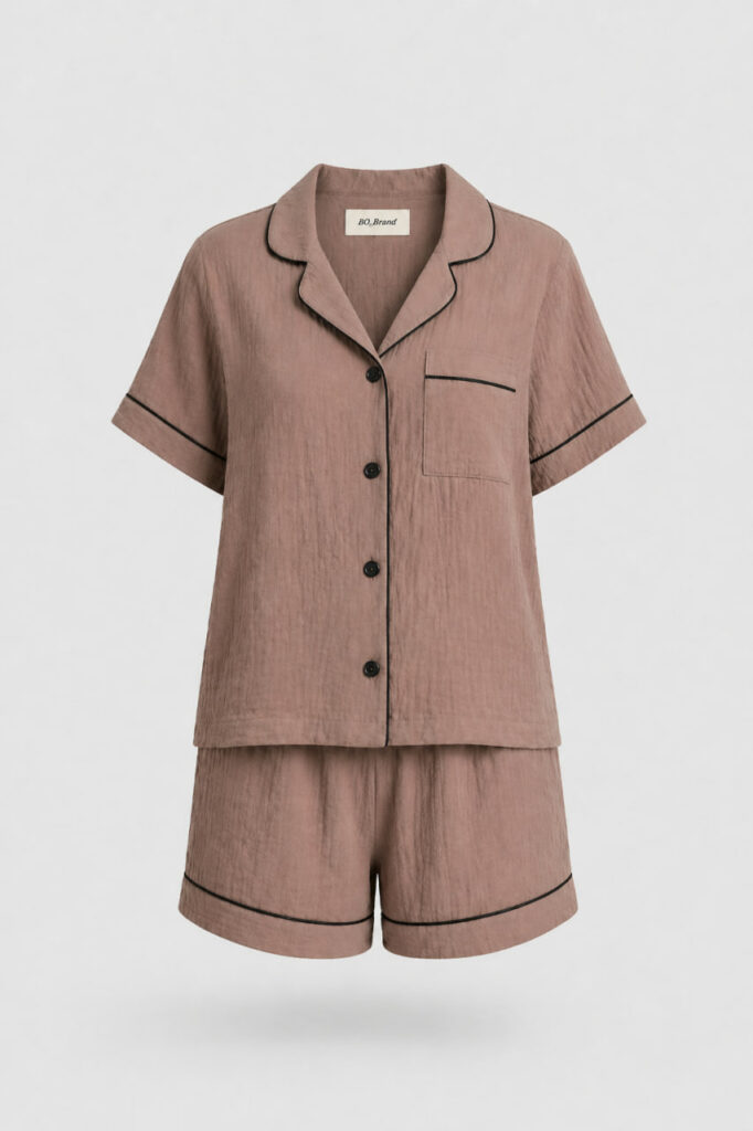 Жіноча муслінова піжама BO.Brand (капучино) шорти та сорочка