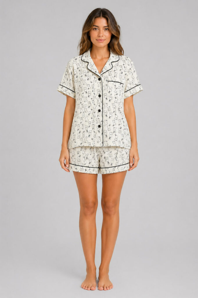 Жіноча муслінова піжама, шорти і сорочка