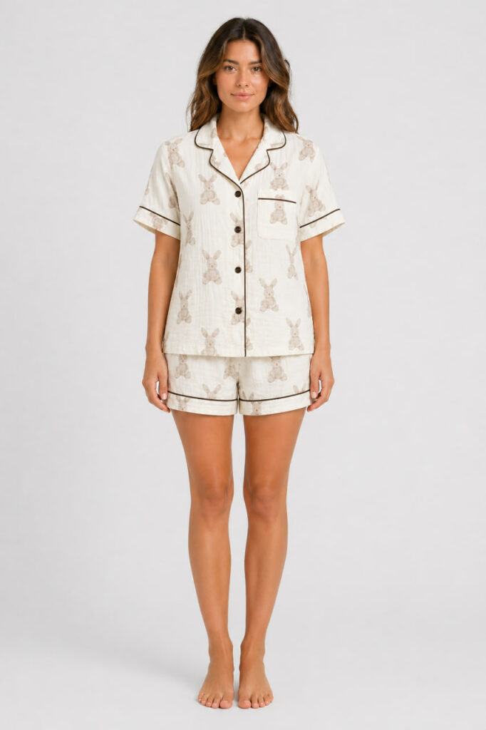 Жіноча піжама з кроликами BO.Brand шорти і сорочка муслін