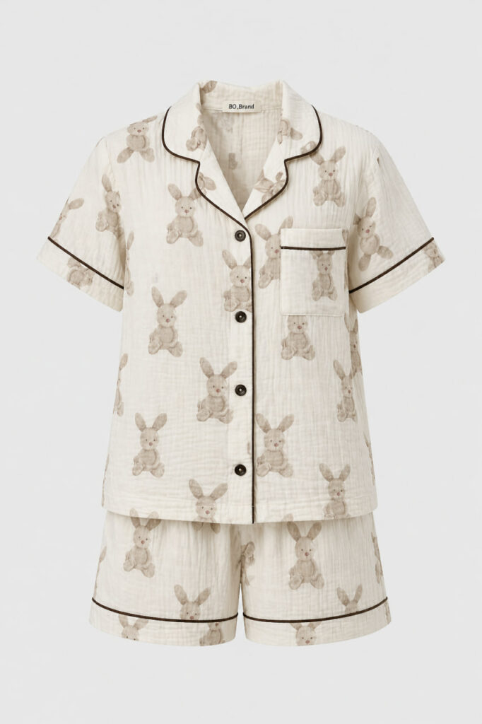 Жіноча піжама з кроликами BO.Brand шорти і сорочка муслін