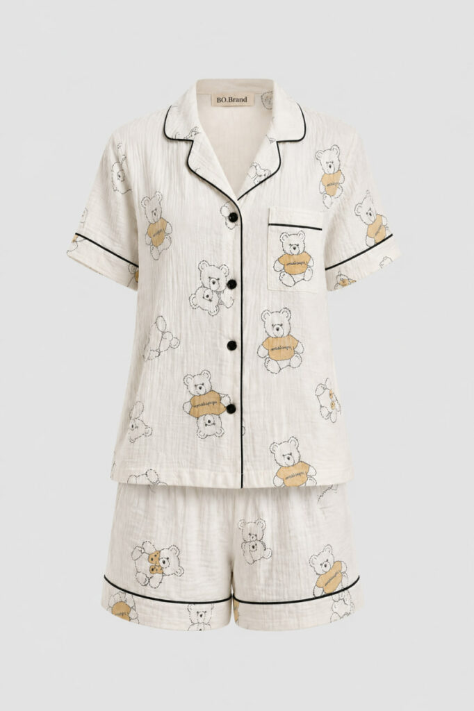 Жіноча муслінова піжама з ведмедиками BO.Brand