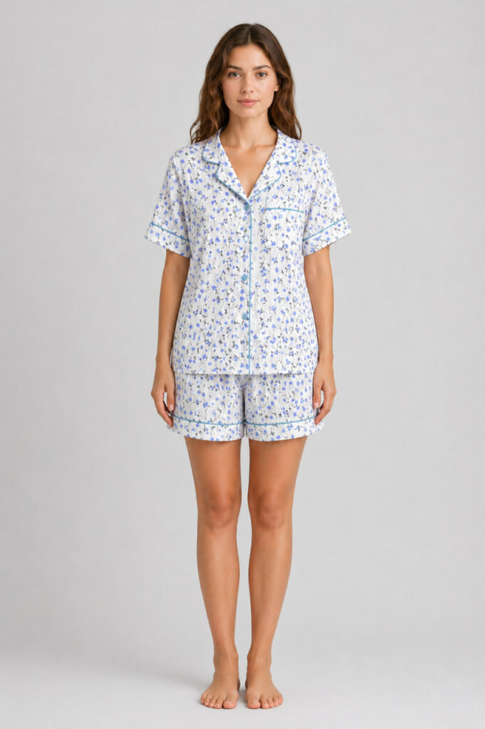 Жіноча муслінова піжама BO.Brand квіти блакитні