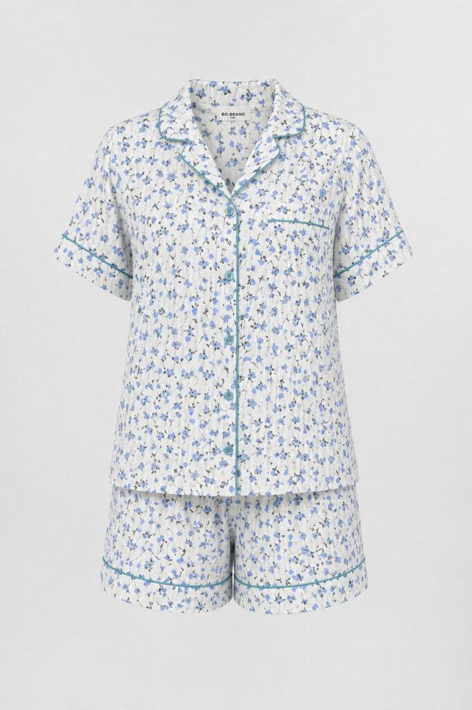 Жіноча муслінова піжама BO.Brand квіти блакитні