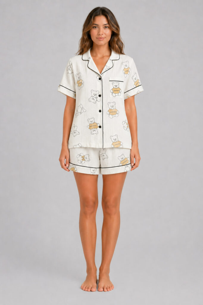 Жіноча муслінова піжама з ведмедиками BO.Brand
