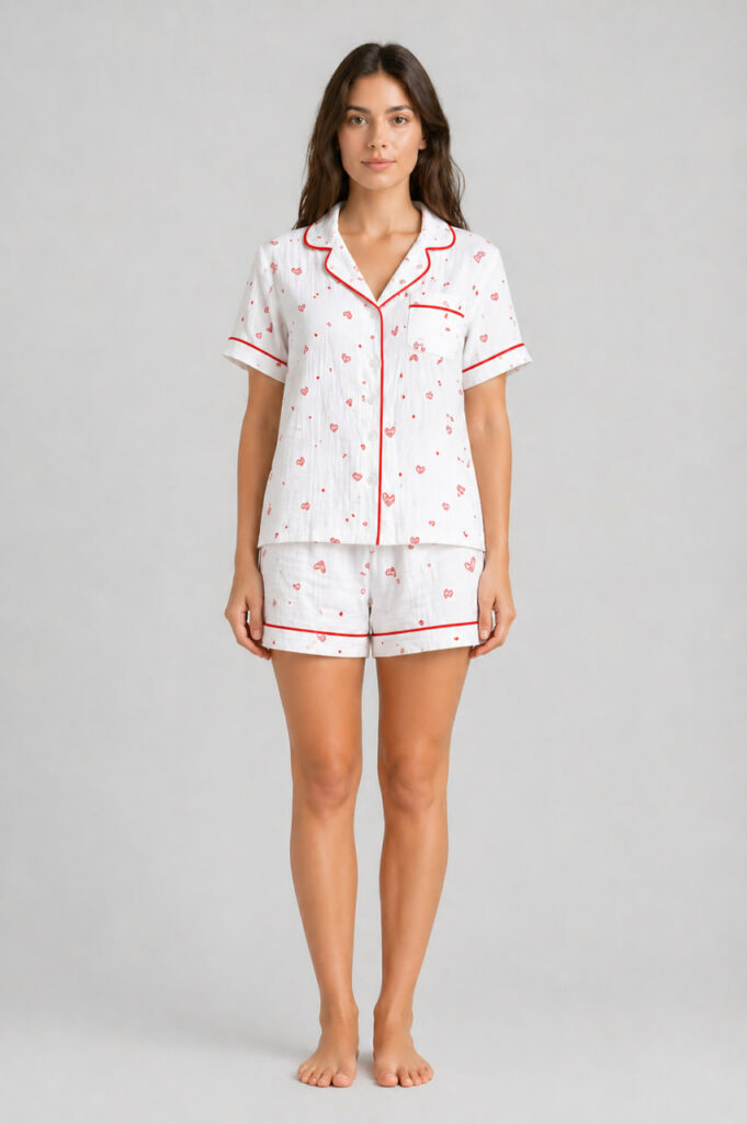Жіноча муслінова піжама BO.Brand шорти і сорочка із серцями