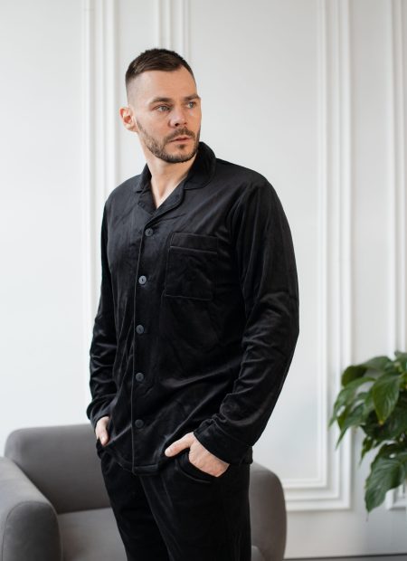 Чоловіча велюрова піжама BO.Brand чорний колір