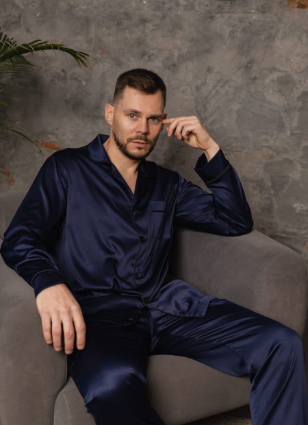 Чоловіча шовкова піжама BO.Brand синій колір