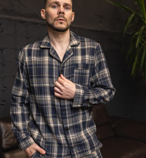 Чоловіча піжама преміум фланель синій колір BO.Brand